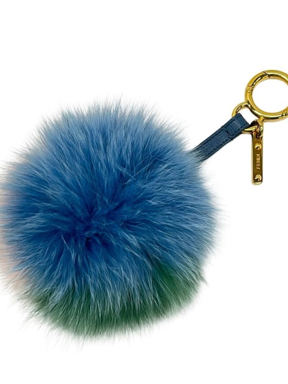 FENDI Pompom Charm Light Blue Green Multi Fur Leather Hardware Bag Charm